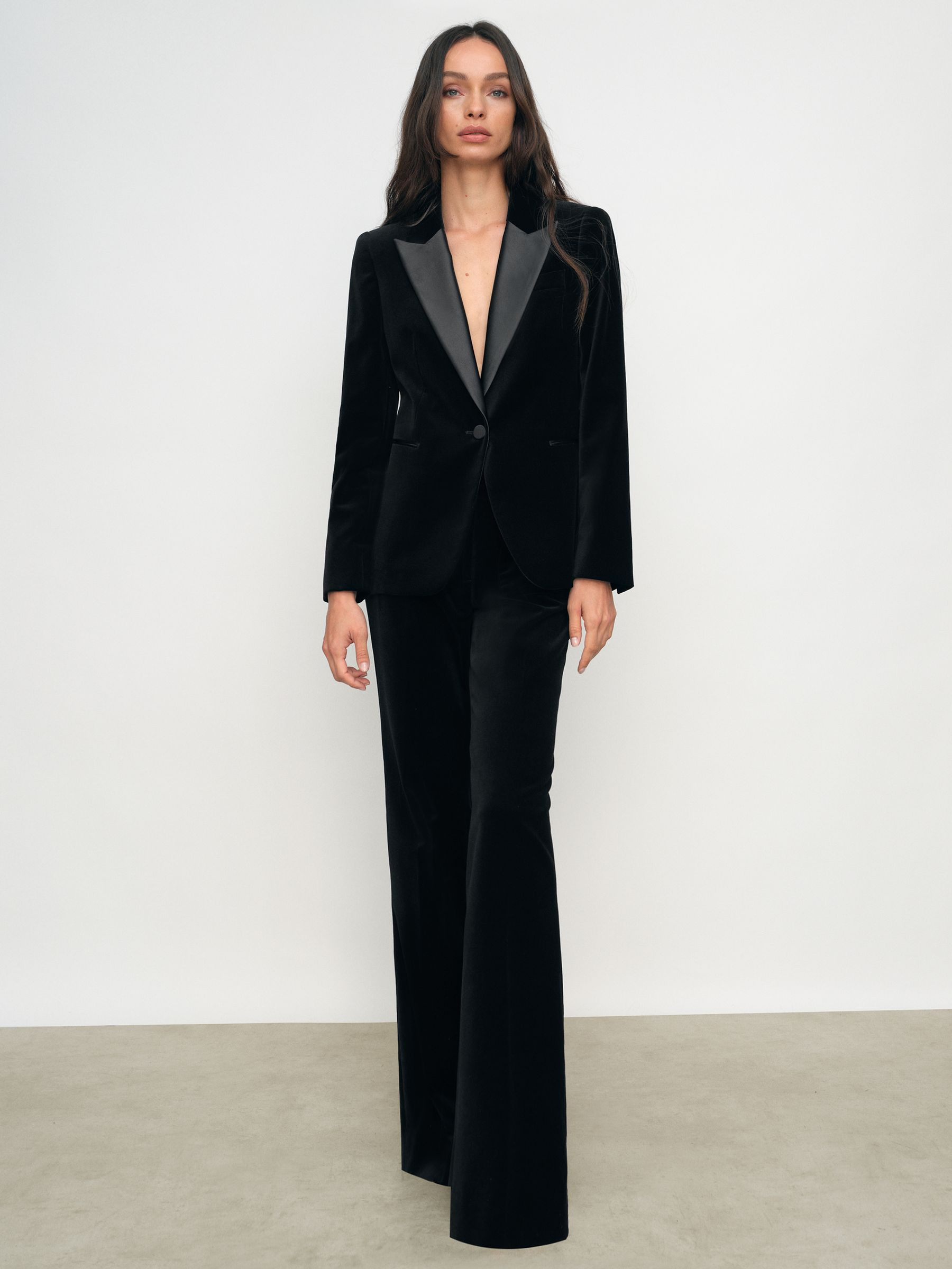 Reiss Velvet Flared Trousers in Black - REISS | Reiss UK