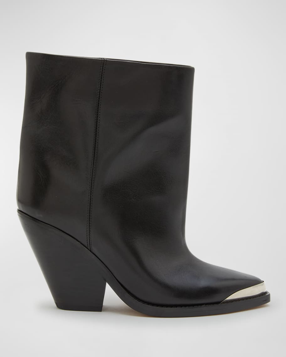 Isabel Marant Ladel Leather Metal-Toe Booties | Neiman Marcus