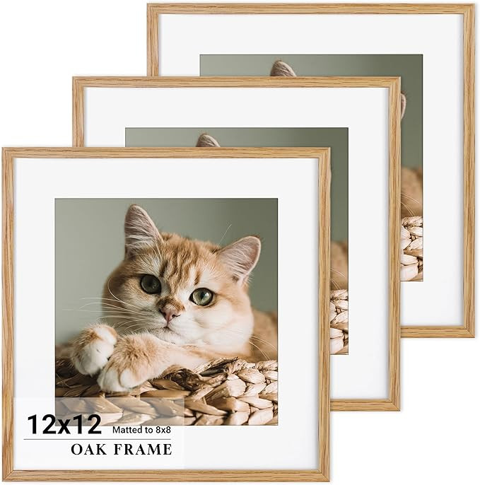 Heimlove 12x12 Picture Frame for wall,Premium Solid Oak Wood Frames Mat for 8x8 Picture & Tempere... | Amazon (US)