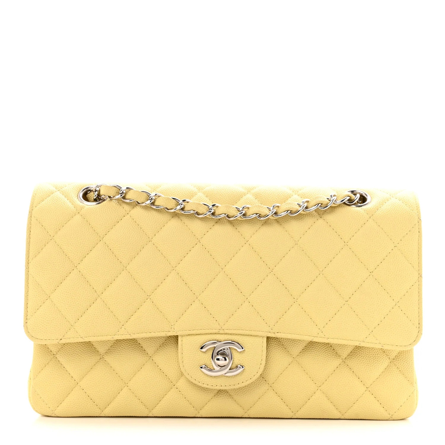 Caviar Quilted Medium Double Flap Light Yellow | FASHIONPHILE (US)