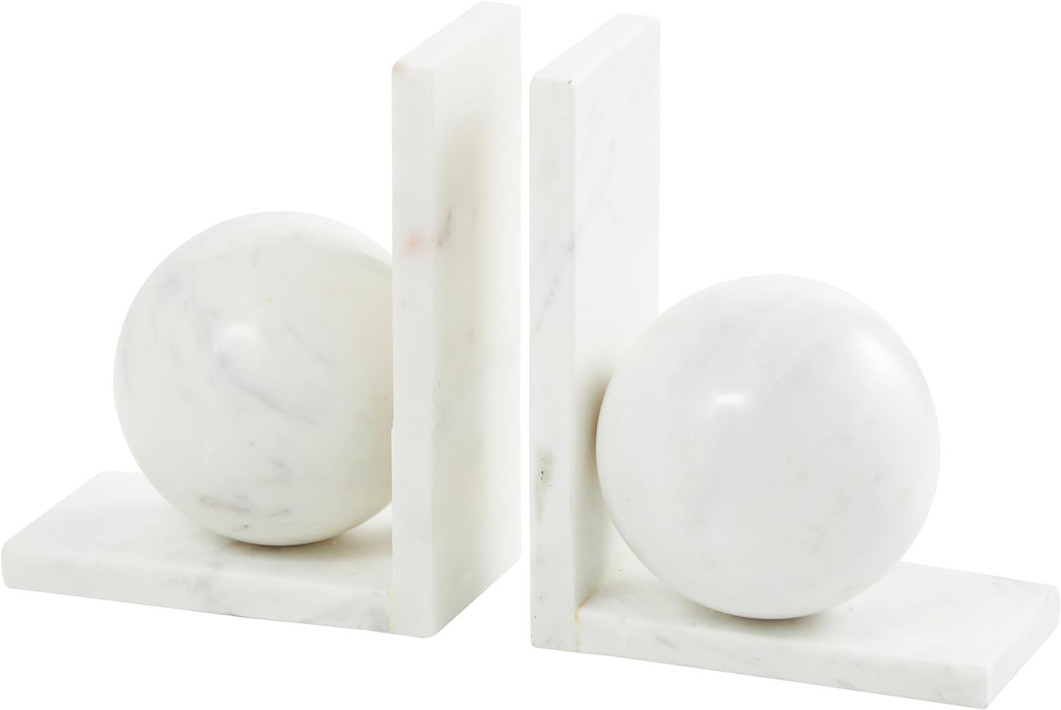 Deco 79 Marble Geometric Sleek Orb 12 lbs Bookends with L- Shaped Bases, Set of 2 6" W, 7" H, Whi... | Amazon (US)