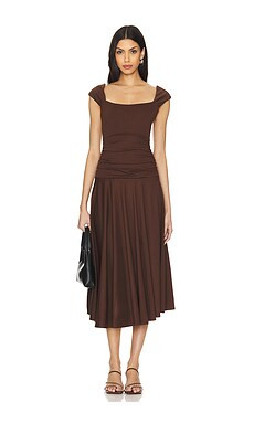 LPA Kyra Midi Dress in Chocolate Brown from Revolve.com | Revolve Clothing (Global)