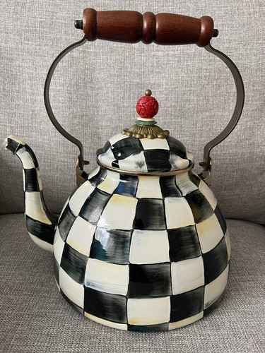 Mackenzie Childs Courtly Black White Check 2 QT Vintage Kettle Teapot Never Used  | eBay | eBay US