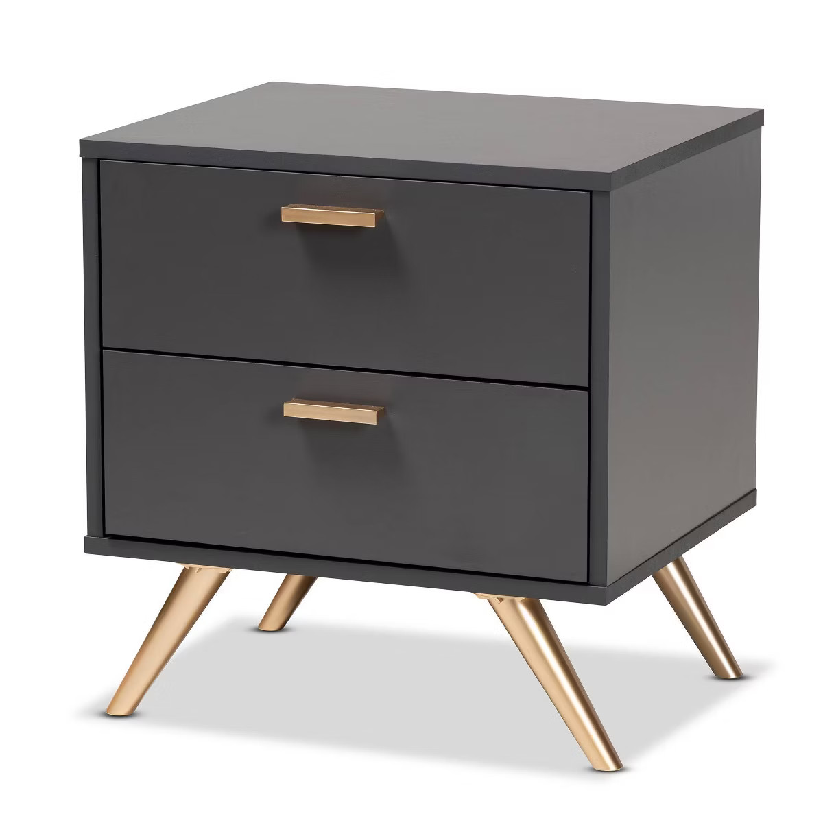 Kelson Wood 2 Drawer Nightstand Dark Gray/Gold - Baxton Studio | Target