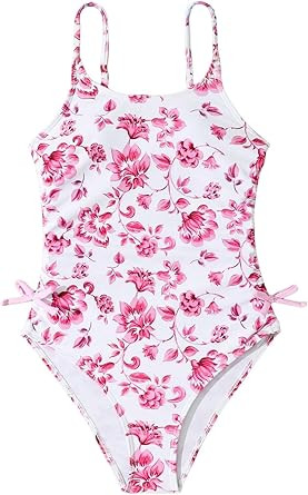 Milumia Girl's Floral One Piece Swimsuit Bow Tie Side Spaghetti Strap Bathing Suit | Amazon (US)