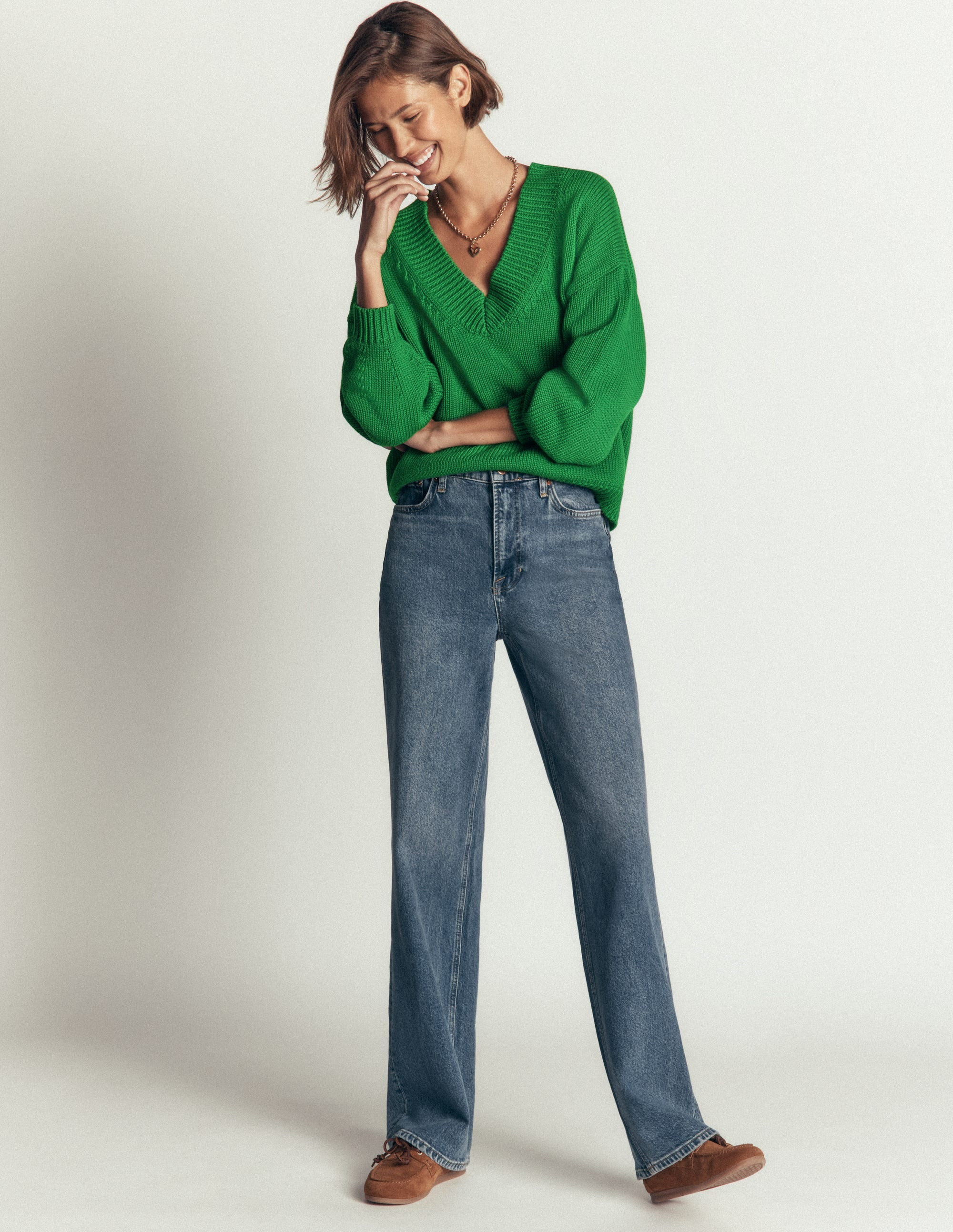 Lucy Cotton V-neck Sweater-Sunset Orange | Boden (US)