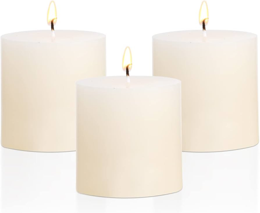 3×3 Ivory Pillar Candles Set of 3 Unscented Handpoured Weddings, Home Decoration, Restaurants, S... | Amazon (US)