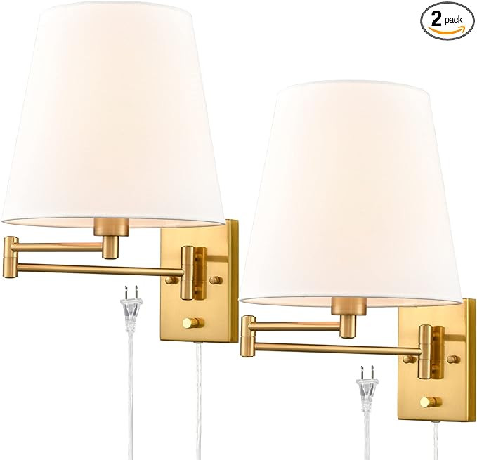 Gold Swing Arm Wall Sconces Set of Two Plug in Sconce Modern Swing Arm Wall Lamp with Plug in Cor... | Amazon (US)
