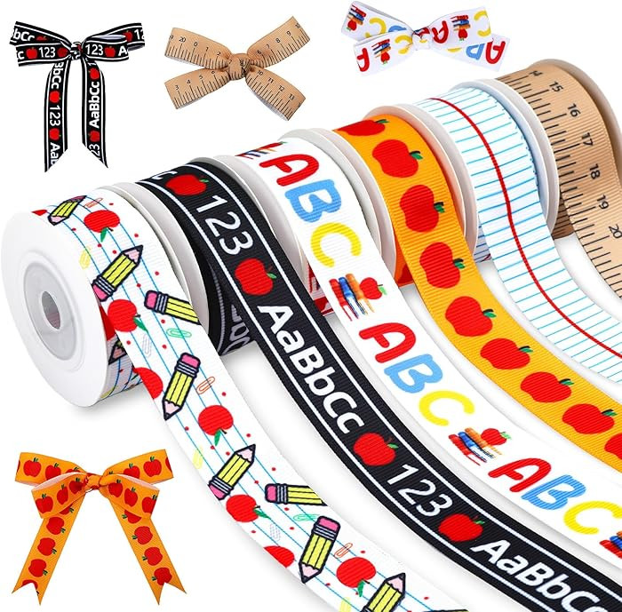 DECYOOL 6 Rolls Back to School Ribbon 36 Yards Teacher Appreciation Gift Wrapping Ribbon 7/8 inch... | Amazon (US)