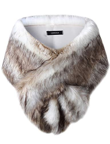 Caracilia Shawl Wrap Faux Fur Shrug Stole Scarf Winter Bridal Wedding Cover Up sansemao CAFB3, Fox White / Brown, Small | Amazon (US)