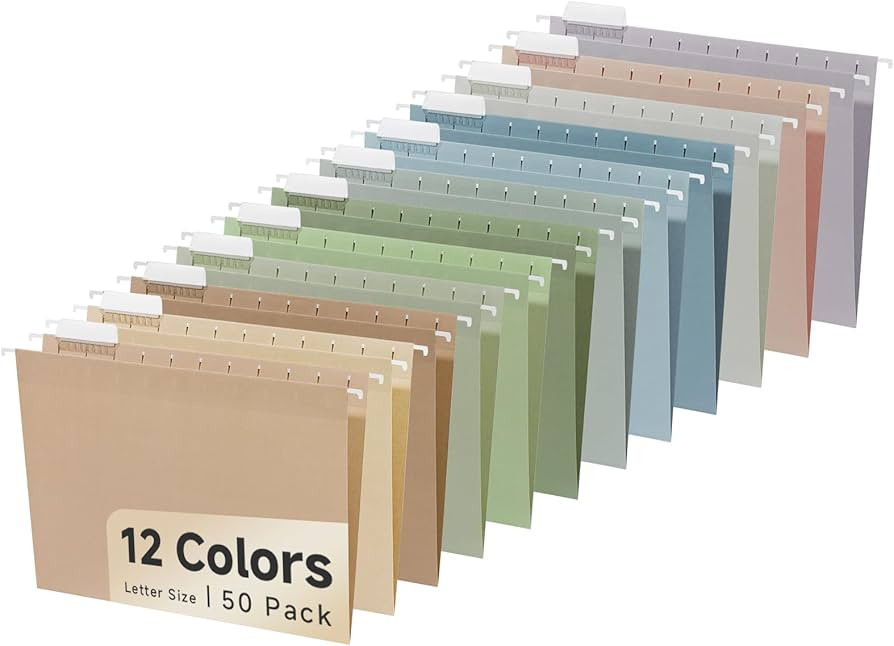 50pcs Decorative Hanging File Folders,Filing Cabinet, Letter Size with 1/5-Cut Adjustable Tab Dur... | Amazon (US)