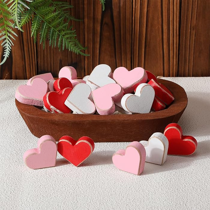 Roowest 6 Pcs Mini Valentine Wooden Heart Bowl Fillers Pink White Red Heart Shelf Table Decor Lov... | Amazon (US)