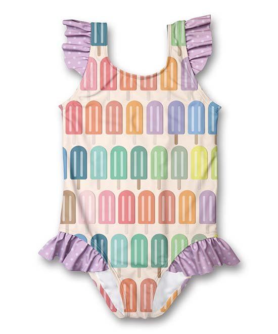 Cream & Lavender Ice Pop Ruffle-Accent One-Piece - Infant | Zulily