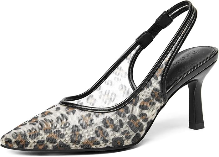 Coutgo Womens Mesh Slingback Kitten Heels Pointed Toe Low Heel Pumps Sexy Dress Shoes | Amazon (US)