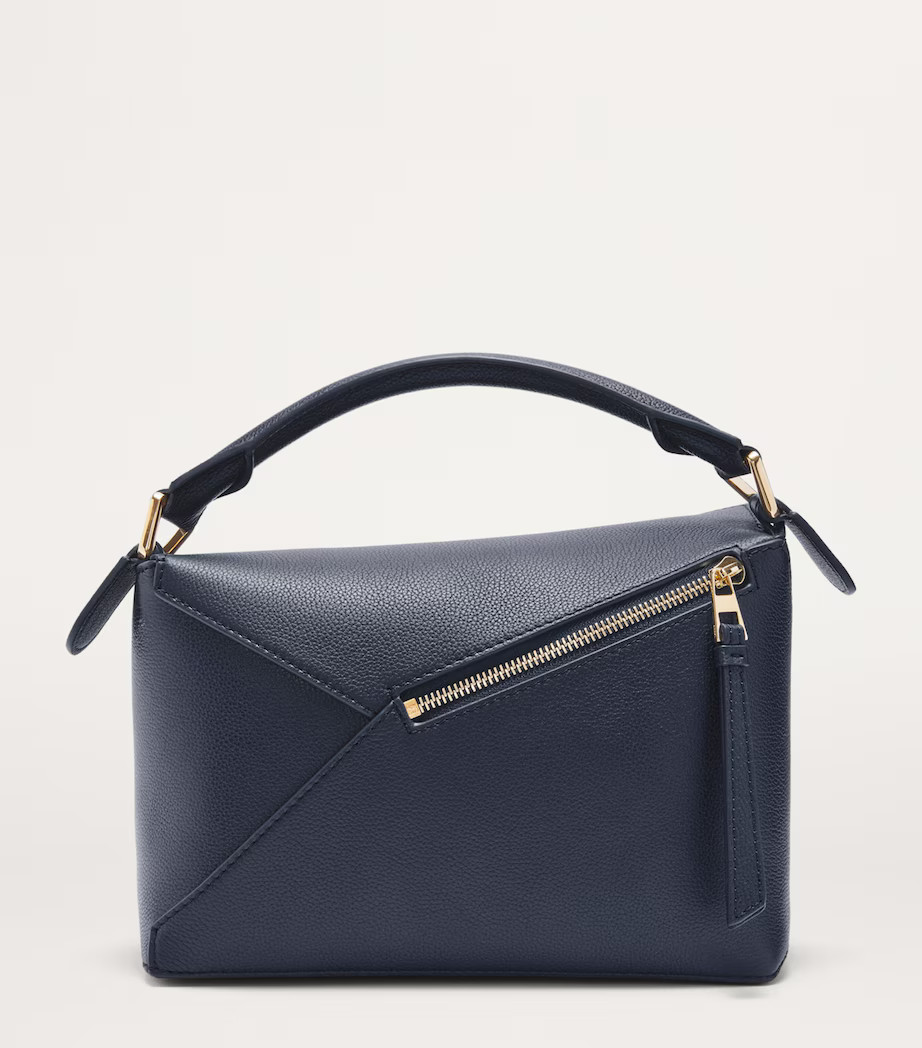 Navy Small Leather Puzzle Edge Top-Handle Bag | Harrods