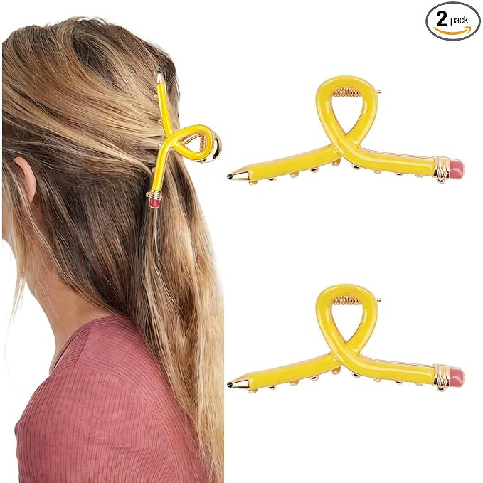 ANBALA 2Pcs Pencil Hair Clips for Women, 3.54Inch Cute Back to School Hair Clips Funny Claw Clip ... | Amazon (US)