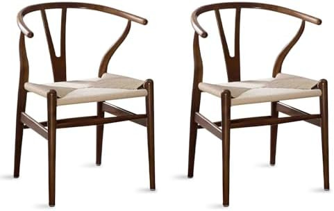 Polynices Wishbone Chair, Weave Solid Wood Mid-Century Modern Y Shaped Backrest Dining Chair (Wal... | Amazon (US)