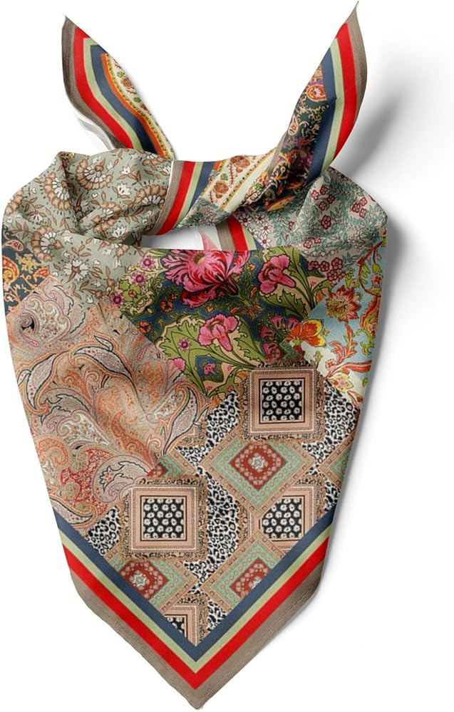 Womens Neck Scarf 21"x21" Small Square | Headband Scarf Ethnic Bandana Head Scarf Flowering Breat... | Amazon (US)
