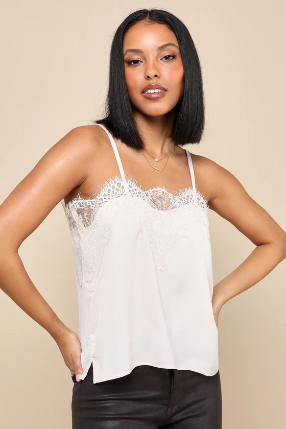 Maddox Pale Pink Satin Lace Cami | Lulus
