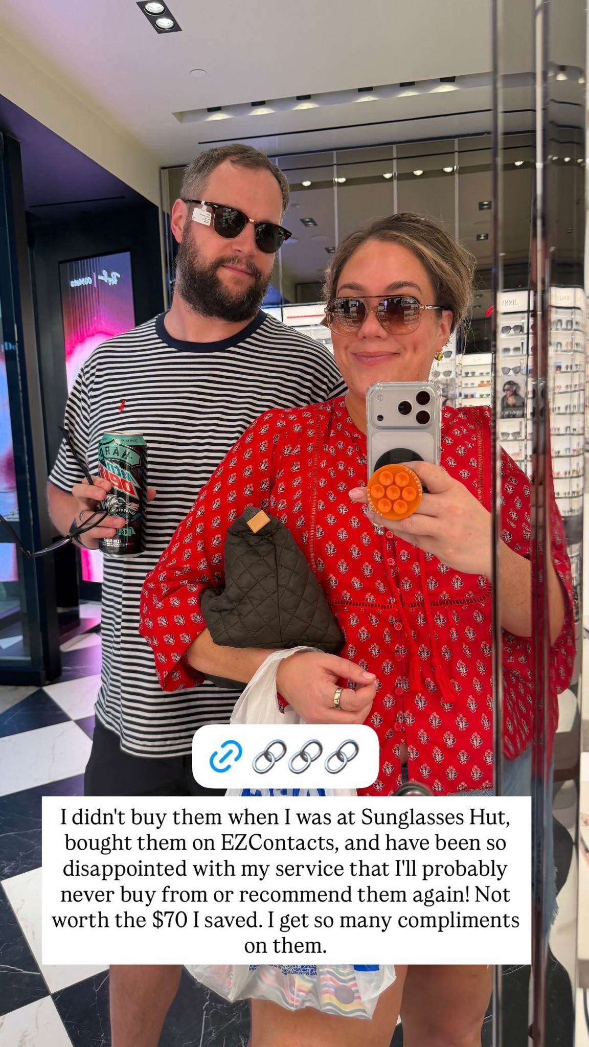 Love these glasses from Sunglass Hut. I do recommend buying them directly from there though; I bought through a third party and wouldn’t do it again in the future.
