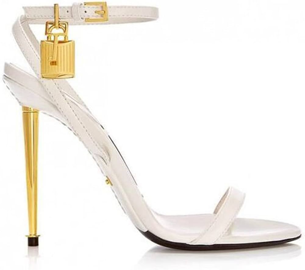 RTHOMR Elegant Women Peep Toe Stiletto High Heels Sandals with Ankle Strap Buckle Fashion Padlock... | Amazon (US)