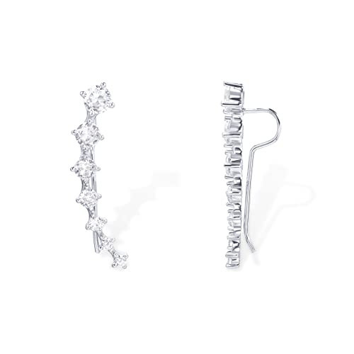 PAVOI 14K Gold Plated Ear Crawler Earrings for Women | Cartilage Ear Cuffs with Sparkling Cubic Zirconia CZ | Perfect for Special Occasions (White Plated) | Amazon (US)