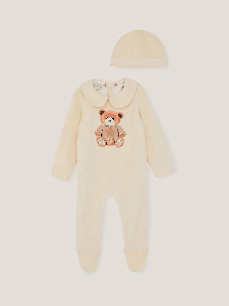 Monsoon Cream Baby Festive Bear Sleepsuit & Hat Set | Next EU