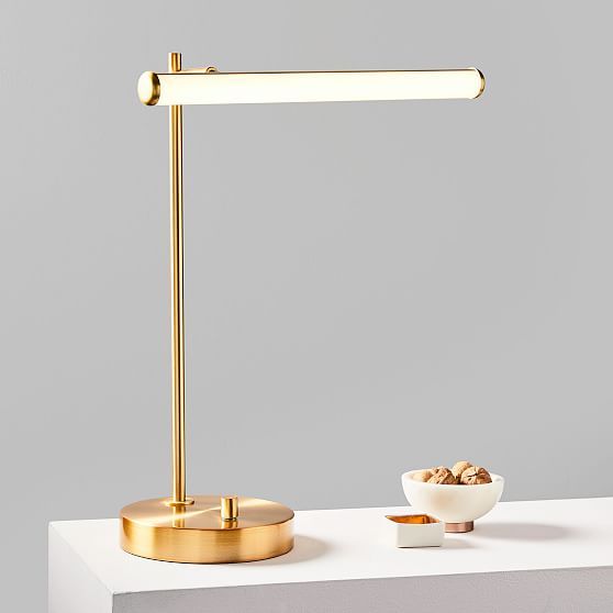 Light Rods LED Table Lamp, Milk, Antique Brass | West Elm (US)