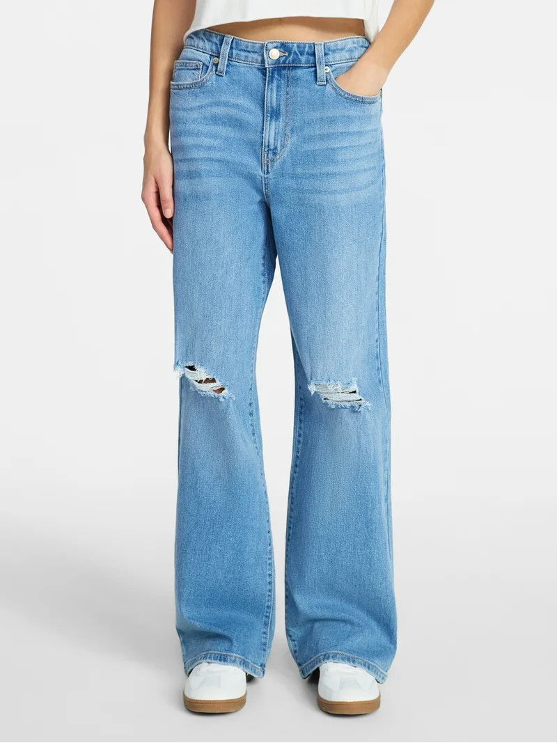 No Boundaries High Rise Baggy Wide Leg Jeans, 30'' Inseam, Women’s and Women's Plus XXS-4X | Walmart (US)