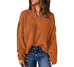 Dokotoo Womens Sweaters Long Sleeve 1/4 Zip Pullover Polo V Neck Dressy Casual Tops | Amazon (US)
