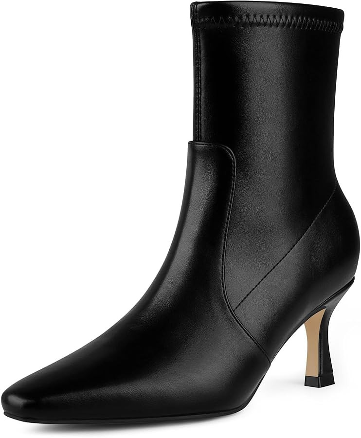 Women's Ankle Boots Kitten Heel Square Toe Chelsea Dressy Booties | Amazon (US)