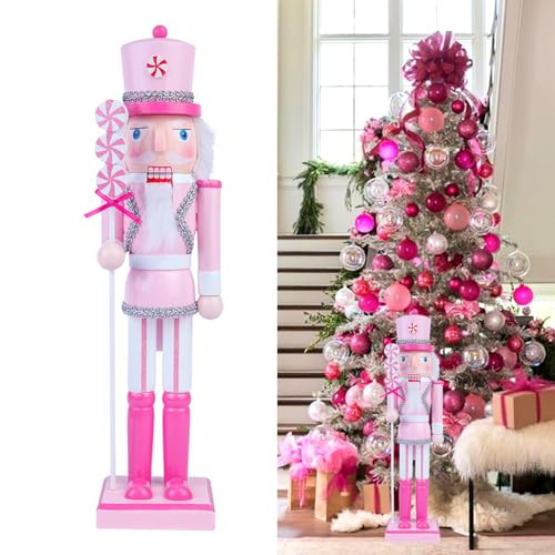 FOTWUZ Christmas Pink Nutcracker Decor - 14" Wooden Nutcracker Soldier Figures Christmas Doll Ornament for Girl Festival Party Xmas Gift Desktop Home Decorations | Amazon (US)