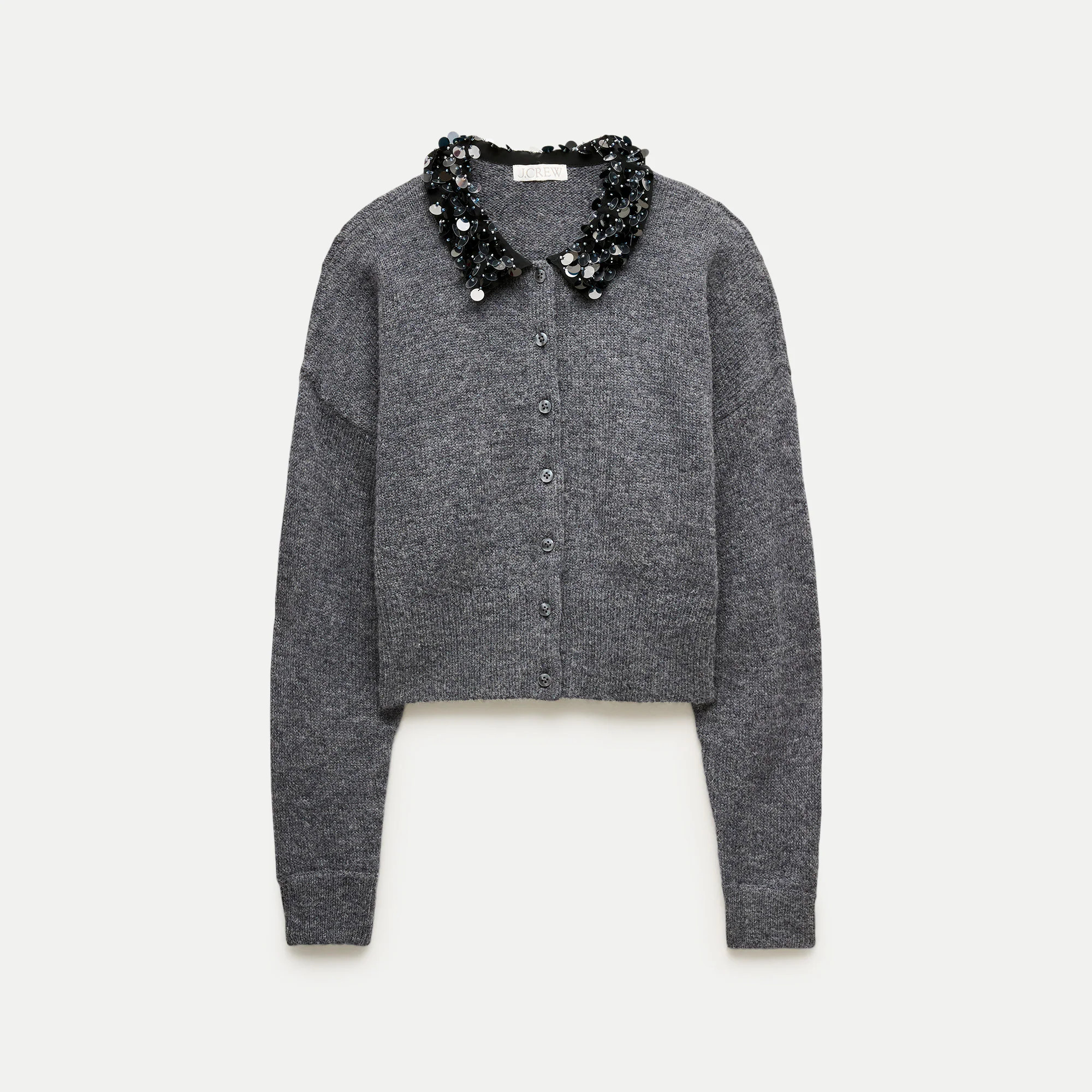 Alpaca-blend cardigan with paillette collar | J. Crew US