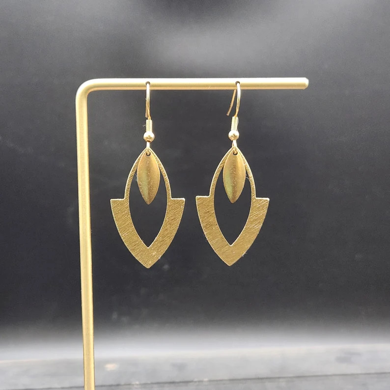 Brass Drop Earrings - Funky Geometric Brass Earrings, Lightweight Brass Dangle Earrings, Hypoalle... | Etsy (US)