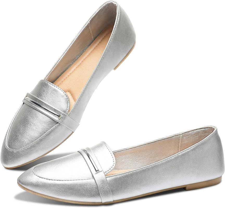 Women's Pointy Toe Loafer Flat Comfortable Faux Suede Work Shoes,Cute Penny Loafer Slip On Ballet... | Amazon (US)