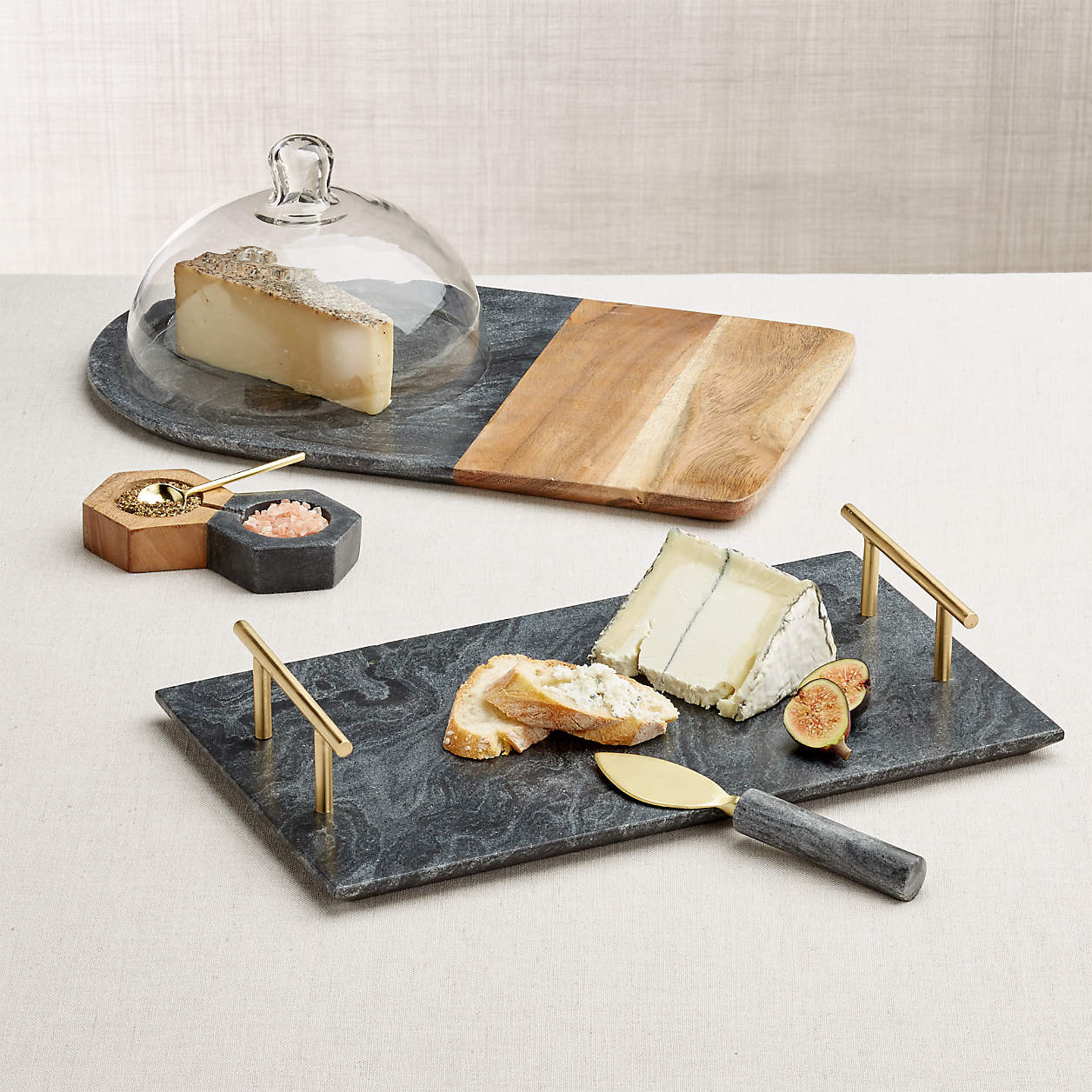 Hayes Marble Serving Board Cheese Board Platter with Handles + Reviews | Crate & Barrel | Crate & Barrel