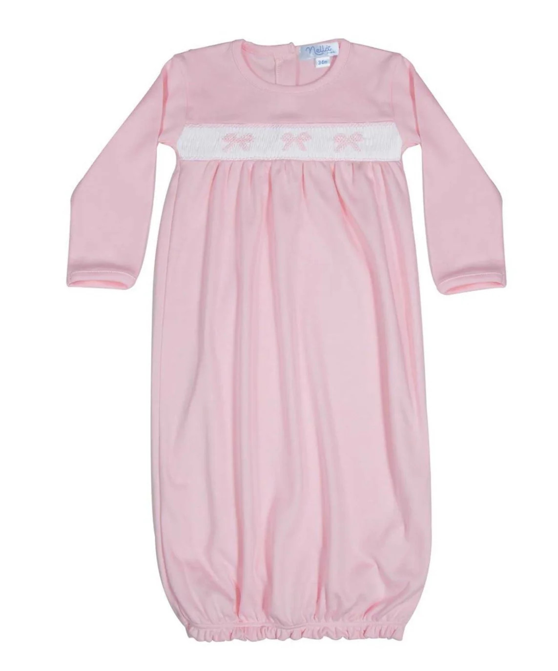 Bows Smocked Pima Baby Gown | Loozieloo
