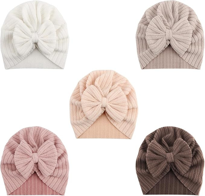 DRESHOW BQUBO Turban Hat for Baby Infant Cap Hats with Bow Knot Soft Cute Nursery Beanie | Amazon (US)