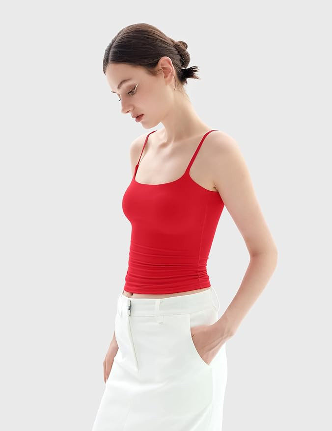 PUMIEY Women's Square Neck Tank Top Adjustable Spaghetti Straps Sleeveless Basic Tops Sharp Colle... | Amazon (US)