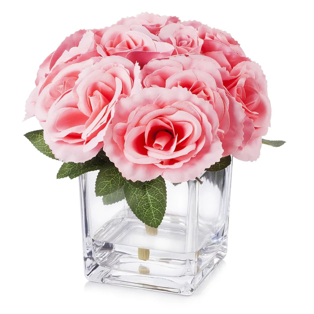 Enova Home Velvet Rose Flower Arrangement in Cube Glass Vase With Faux Water | Walmart (US)