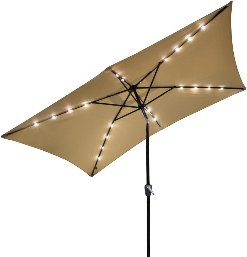 Koval Inc. 10' x 6.5' Beige Solar Aluminium Rectangle Tilt Patio Umbrella with 20 LEDs | Amazon (US)