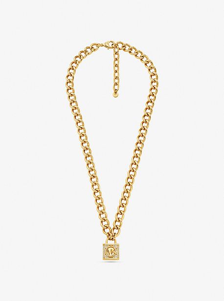 14K Gold-Plated Brass Pavé Lock Necklace | Michael Kors US