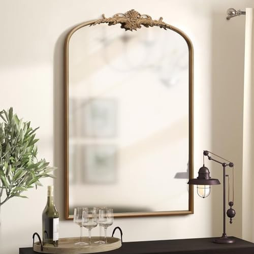 Besdomus Antique Gold Arched Mirror: 24"x36" French Large Arch Gold Vintage Wall Mounted Mirror - Traditional Ornate Home Decor for Entryway/Fireplace/Bathroom/Bedroom - Idea for Fashion-Conscious | Amazon (US)