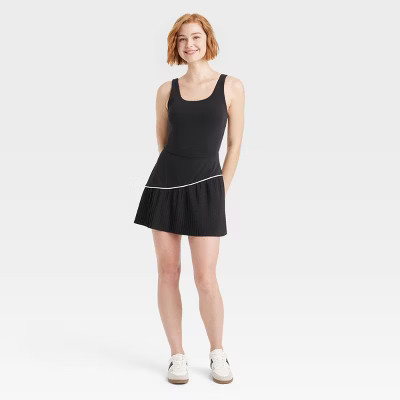 Women's Knit Asymmetrical Pleated Active Dress - JoyLab™ Black XS: Built-in Shelf Bra & Shorts, Midweight Fabric | Target