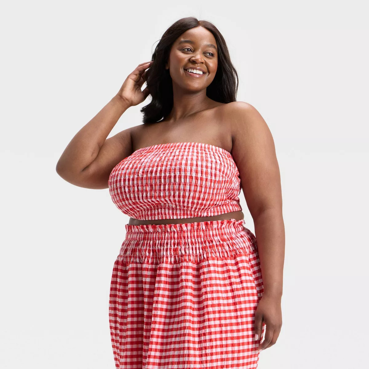 Women's Smocked Tube Top - Universal Thread™ Red Gingham XXL | Target