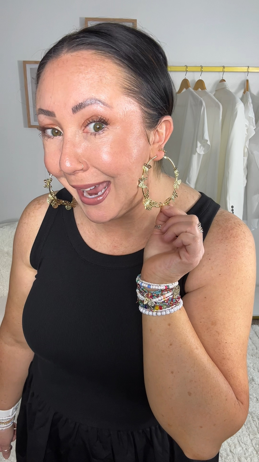 I didn’t realize these butterfly earrings were so big!  The pic online makes them look like they’re regular sized hoop earrings. But if you’re looking for a fun statement earring this summer, you might like these!  @walmart

#LTKFindsUnder50 #LTKSummerEdit #LTKStyleTip