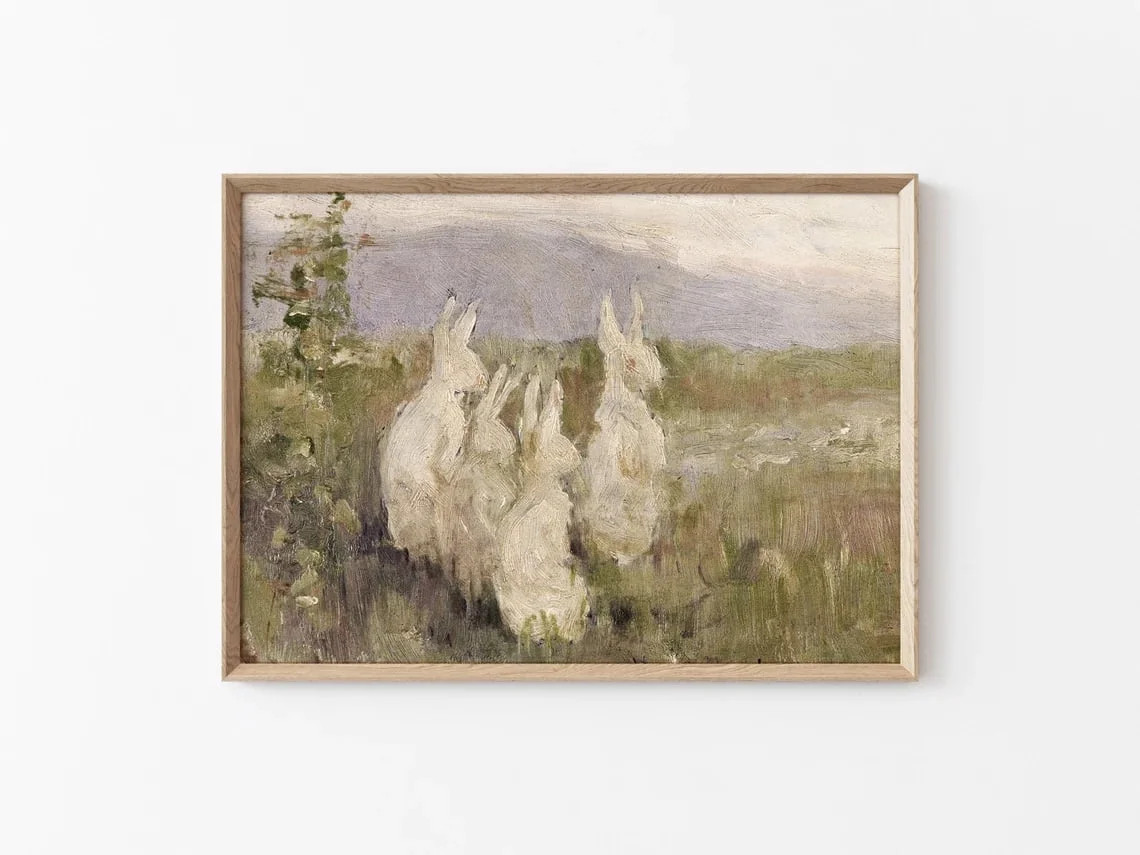 Vintage Bunny Painting Canvas Print Bunnies in a Field Wall Art Spring Bunny Poster for Living Ro... | Walmart (US)