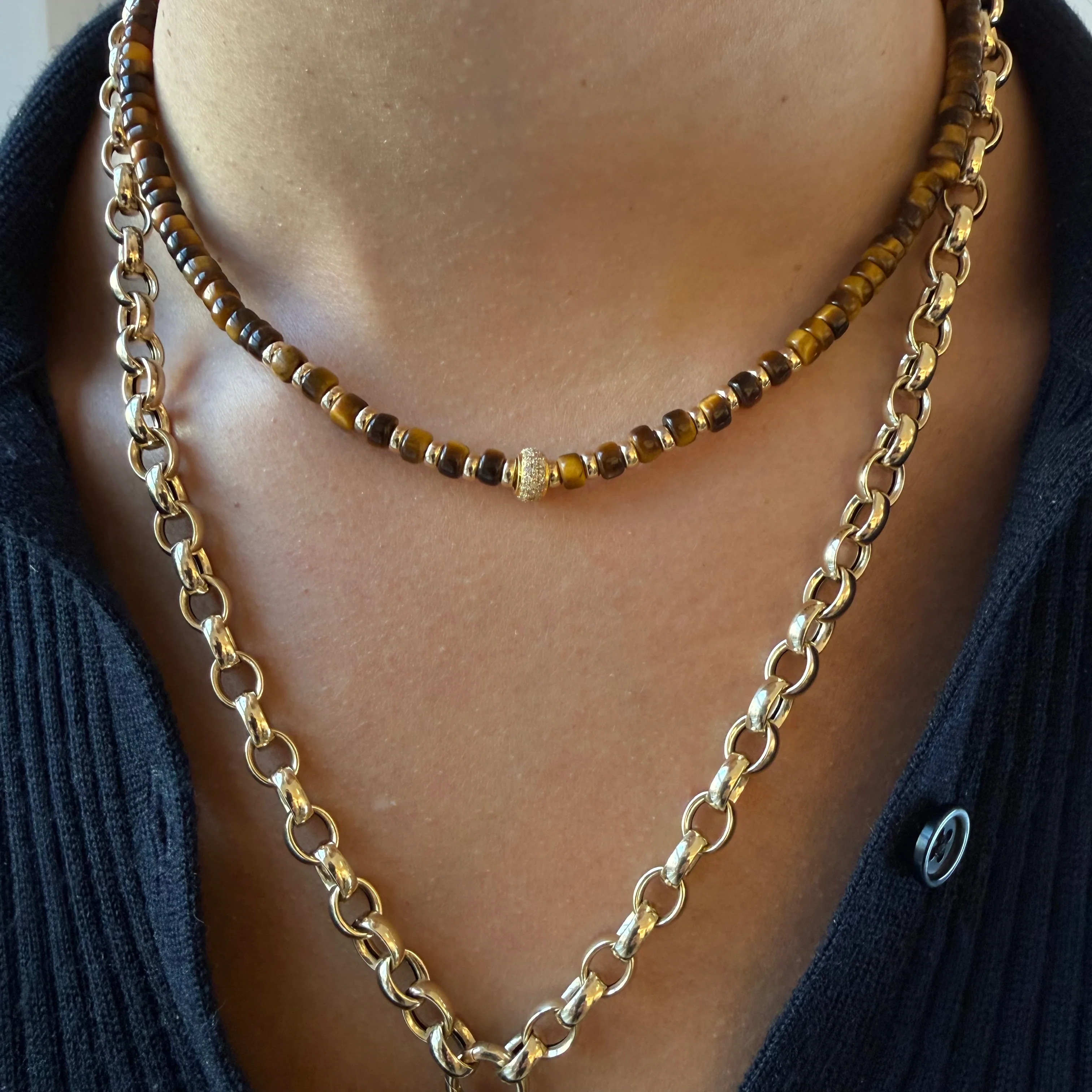 TIGER EYE AND DIAMOND BEAD NECKLACE – SHAKTI | SHAKTI JEWELRY