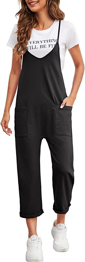 Nirovien Womens Oversized Sleeveless Jumpsuits Spaghetti Strap Wide Leg Rompers with Pocket One P... | Amazon (US)