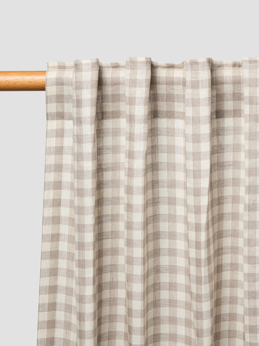 Mushroom Gingham Linen Blend Curtains (Pair) | Piglet